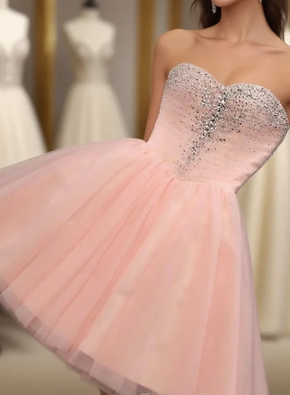 Unique Homecoming Dress Sweetheart Rinestone Tulle Back to School Outfits Party Dress  D7700
