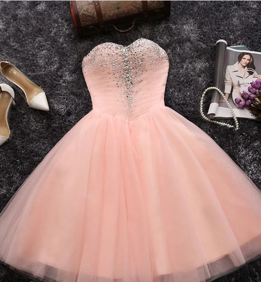 Unique Homecoming Dress Sweetheart Rinestone Tulle Back to School Outfits Party Dress  D7700