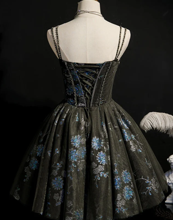 Unique Homecoming Dress Spaghetti Strap Lace Sweetheart Beaded Back to School Outfits Party Dress  D7707