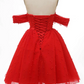 Unique Homecoming Dress Off the Shoulder Deep V Neck Beaded Back to School Outfits Party Dress  D7708