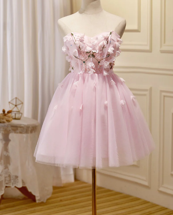 Unique Homecoming Dress Sweetheart Flower Tulle Back to School Outfits Party Dress  D7711