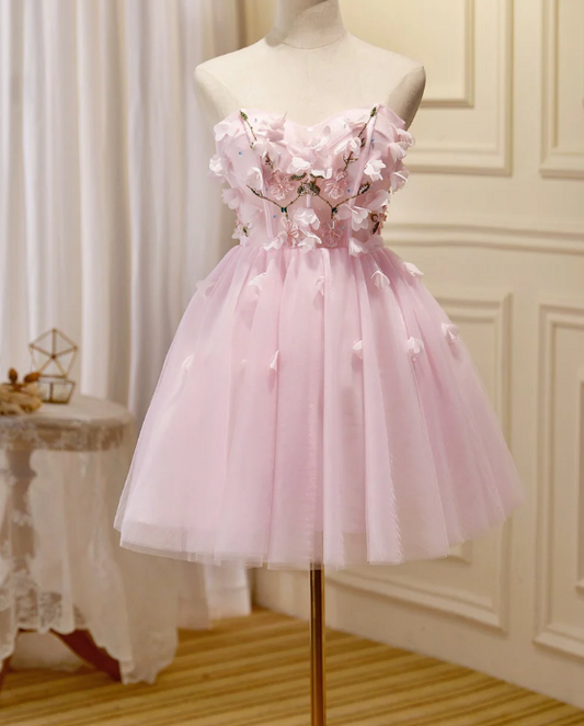 Unique Homecoming Dress Sweetheart Flower Tulle Back to School Outfits Party Dress  D7711