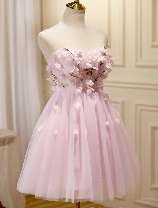 Unique Homecoming Dress Sweetheart Flower Tulle Back to School Outfits Party Dress  D7711