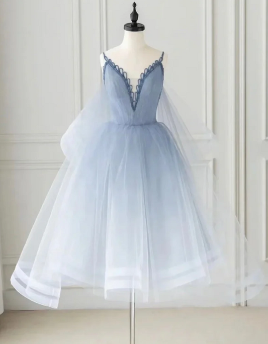 Unique Homecoming Dress Spaghetti Strap V Neck Tulle Back to School Outfits Party Dress  D7713