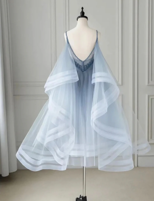 Unique Homecoming Dress Spaghetti Strap V Neck Tulle Back to School Outfits Party Dress  D7713