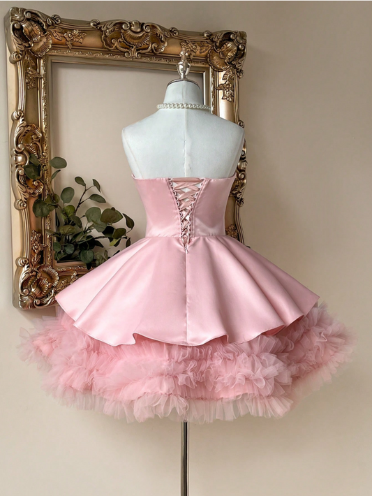 Unique Homecoming Dress Strapless Tulle Bowknot Cascade Back to School Outfits Party Dress  D7743