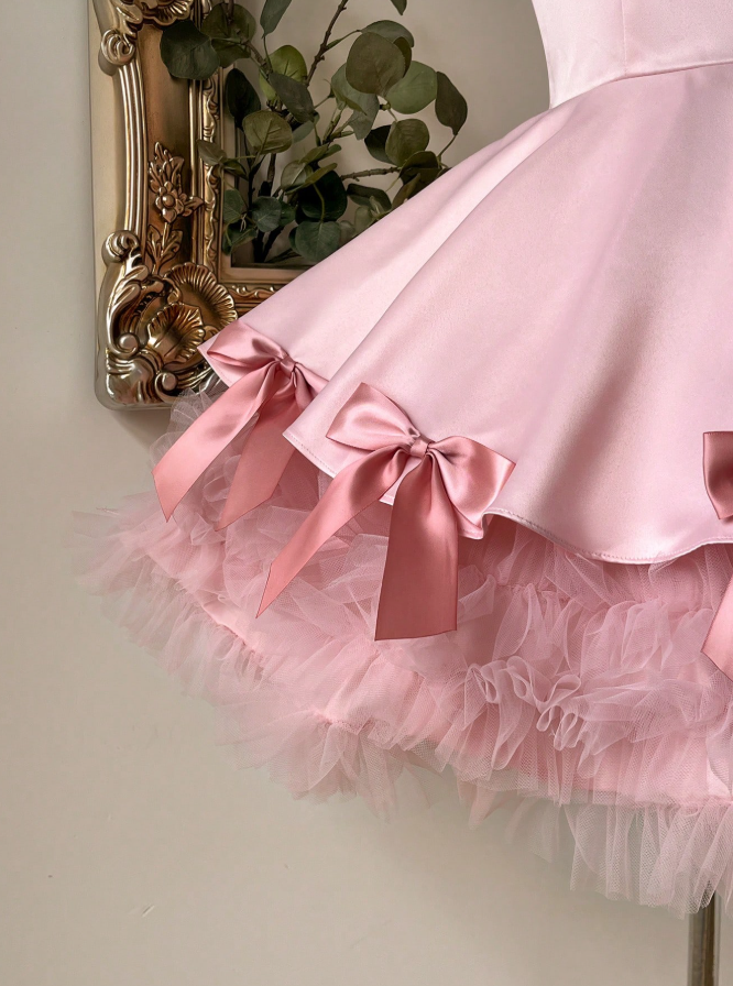 Unique Homecoming Dress Strapless Tulle Bowknot Cascade Back to School Outfits Party Dress  D7743