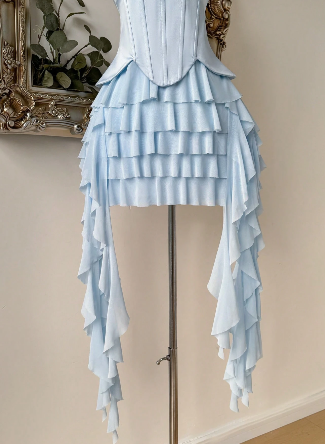 Unique Homecoming Dress Sweetheart Two Pieces Soutache Pleated Cascade Back to School Outfits Party Dress  D7746