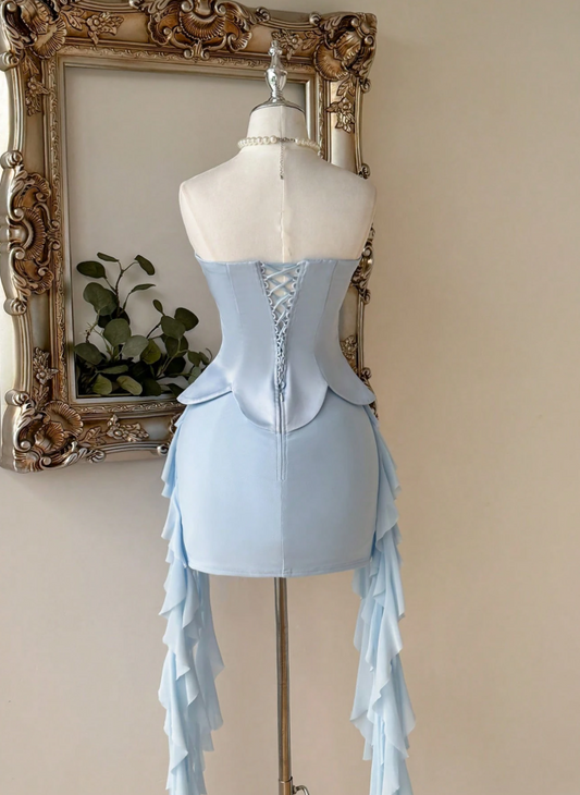 Unique Homecoming Dress Sweetheart Two Pieces Soutache Pleated Cascade Back to School Outfits Party Dress  D7746