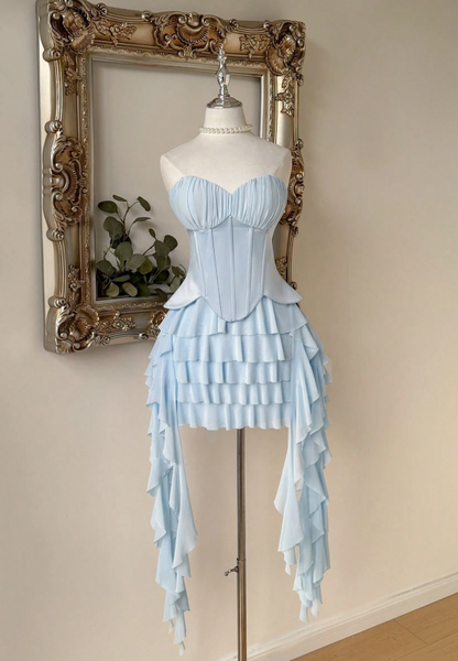 Unique Homecoming Dress Sweetheart Two Pieces Soutache Pleated Cascade Back to School Outfits Party Dress  D7746