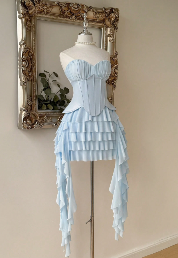 Unique Homecoming Dress Sweetheart Two Pieces Soutache Pleated Cascade Back to School Outfits Party Dress  D7746