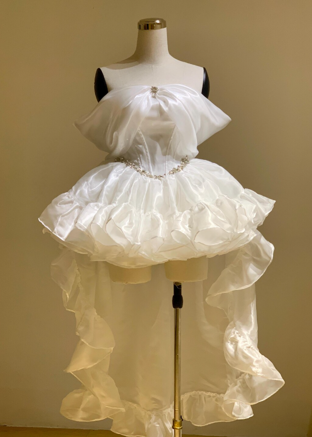 Unique Homecoming Dress Off theShoulder Organza Rinestone Hi-Lo Back to School Outfits Party Dress Wedding Dress  D7747