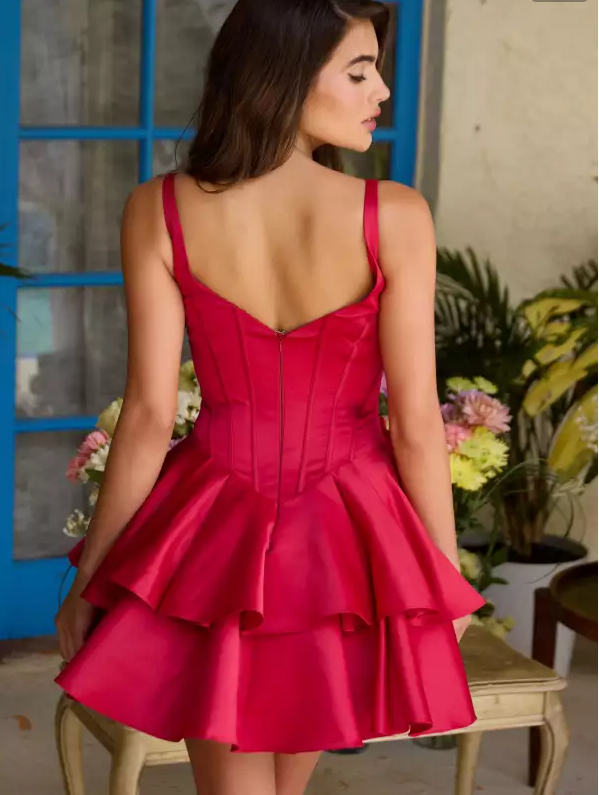 Unique Homecoming Dress Square Flower Cascade A-Line Back to School Outfits Party Dress D7780