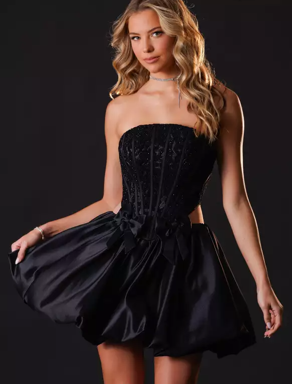 Unique Homecoming Dress Square Applique Bowknot A-Line Back to School Outfits Party Dress D7781