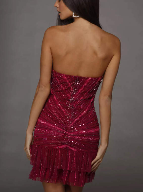 Unique Homecoming Dress Strapless A-Line Sequins Beaded Rinestone Bowknot Back to School Outfits Party Dress D7795