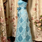 Blaues Spaghettiträger-Spitzen-Satin-Vintage-langes Partykleid-Abendkleid, D405