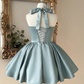 Unique Homecoming Dress Halter Pearl Beaded Back to School Outfits Party Dress D7807