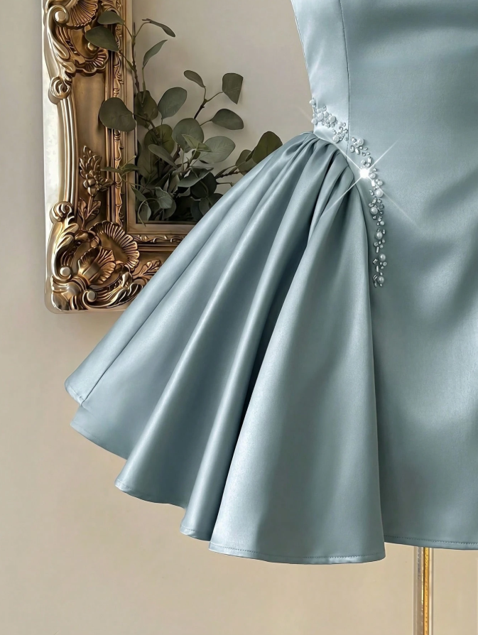 Unique Homecoming Dress Halter Pearl Beaded Back to School Outfits Party Dress D7807