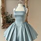 Unique Homecoming Dress Halter Pearl Beaded Back to School Outfits Party Dress D7807