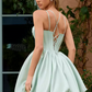 Unique Homecoming Dress Spaghetti Strap Rinestone Pleated Back to School Outfits Party Dress D7808