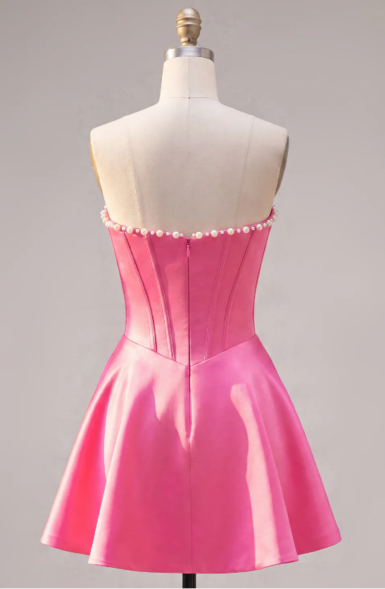 Unique Homecoming Dress Strapless Pearl Back to School Outfits Party Dress D7813