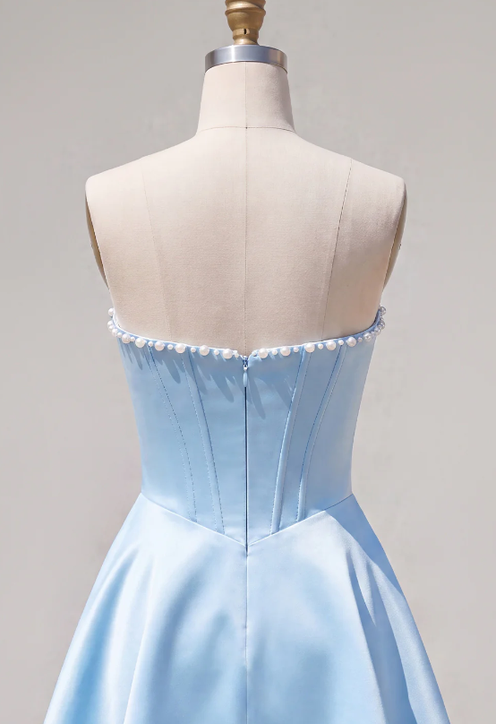 Unique Homecoming Dress Strapless Pearl Back to School Outfits Party Dress D7813