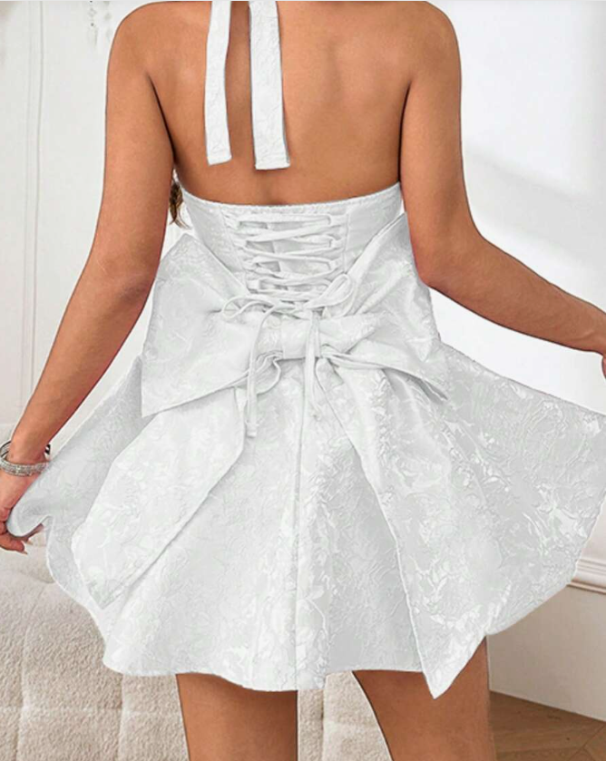 Fashionable Homecoming Dress Halter Bowknot A-Line Back to School Outfits Party Dress D7860