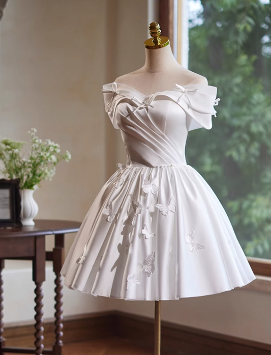 Elegant White 3D Butterflies Design A-line Off-the-shoulder Strapless Short Homecoming Dress, D1360