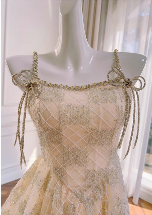 Chic Spaghetti Strap Beading A-line Tulle Party Dresses Homecoming Dresses, D1340