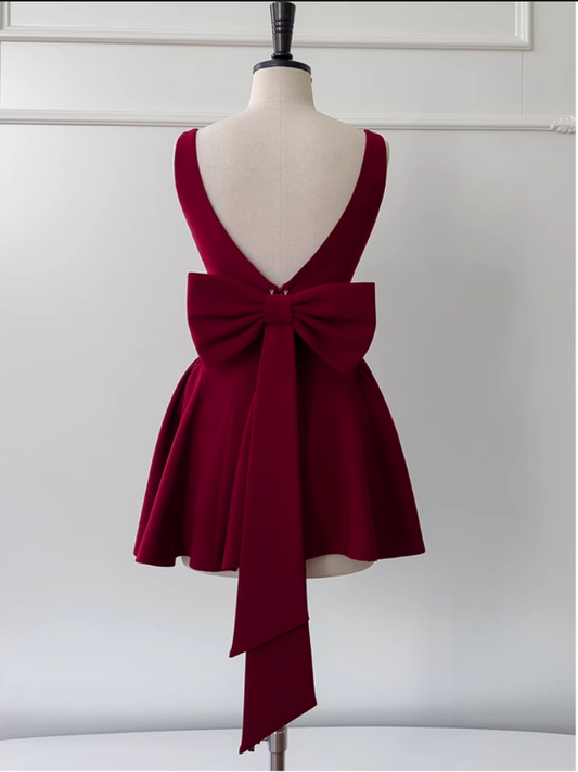 Vintage Burgundy Bow Design A-line Party Dresses Homecoming Dresses, D1342