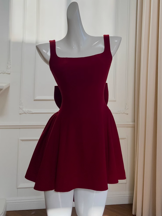 Vintage Burgundy Bow Design A-line Party Dresses Homecoming Dresses, D1342