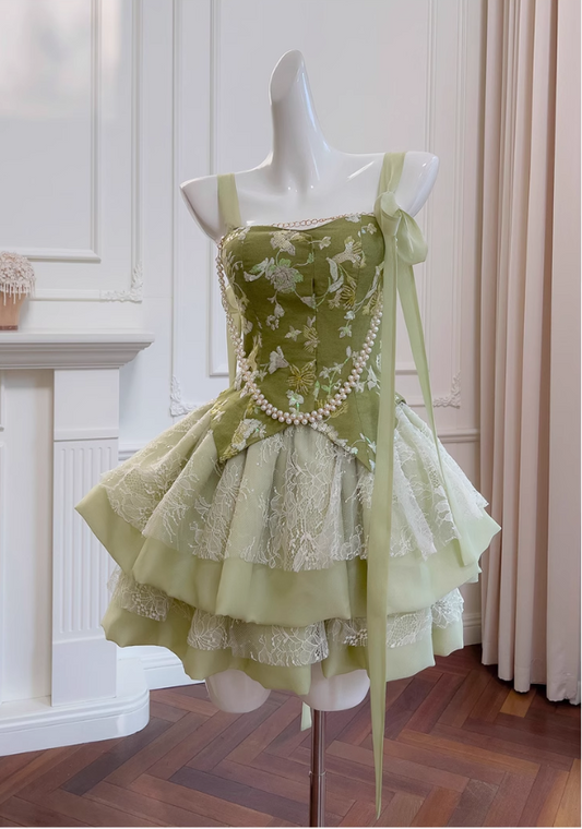 New Fashion Green Appliqued A-line Tiered Party Dresses Homecoming Dresses, D1353