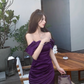 Fashion Purple Off-the-shoulder Bodycon Design A-line Party Dresses Homecoming Dresses, D1384
