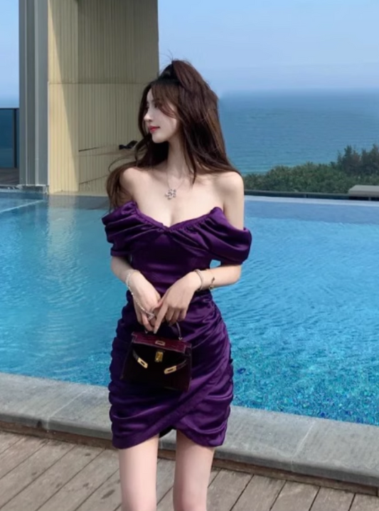 Fashion Purple Off-the-shoulder Bodycon Design A-line Party Dresses Homecoming Dresses, D1384