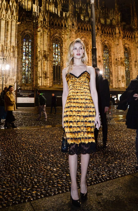 Robe de soirée trapèze à bretelles spaghetti et col en V, motif patchwork en dentelle vintage, D1416
