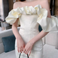 New Fashion White Off-the-shoulder Satin Sheath Short Party Dress Homecoming Dresses D1453