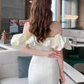 New Fashion White Off-the-shoulder Satin Sheath Short Party Dress Homecoming Dresses D1453