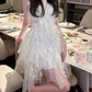 Vintage White Lace V-neck A-line Tulle Short Party Dress Homecoming Dresses D1452