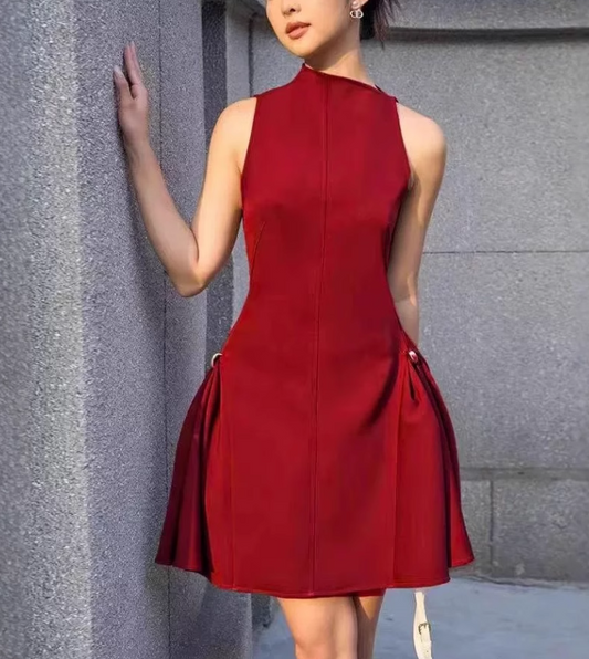 Retro Burgundy Sleeveless Design A-line Party Dress Homecoming Dresses D1443