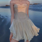 New Fashion White Sweetheart Spaghetti Strap Ruffled Hem Design Summer Party Dress, D1436