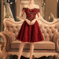 Vintage Burgundy Floral Applique Off-the-shoulder Design A-line Tulle Party Dress Homecoming Dress D1539