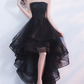 Vintage Black Strapless Ruffled Hem Design A-line Tulle Party Dress Homecoming Dress D1543