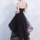 Vintage Black Strapless Ruffled Hem Design A-line Tulle Party Dress Homecoming Dress D1543