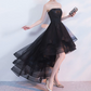 Vintage Black Strapless Ruffled Hem Design A-line Tulle Party Dress Homecoming Dress D1543
