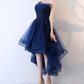 Retro Navy Blue Strapless Ruffled Hem Design A-line Tulle Party Dress Homecoming Dress D1544