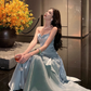 Vintage Blue Sweetheart Spaghetti Strap Mermaid Ruffled Hem Design Sexy Prom Dress Evening Dress D1731