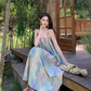 Vintage Floral Spaghetti Strap Design Elegant Beach Holiday Sleeveless Summer Dress D1729