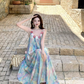 Vintage Floral Spaghetti Strap Design Elegant Beach Holiday Sleeveless Summer Dress D1729