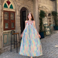 Vintage Floral Spaghetti Strap Design Elegant Beach Holiday Sleeveless Summer Dress D1729