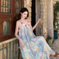 Vintage Floral Spaghetti Strap Design Elegant Beach Holiday Sleeveless Summer Dress D1729